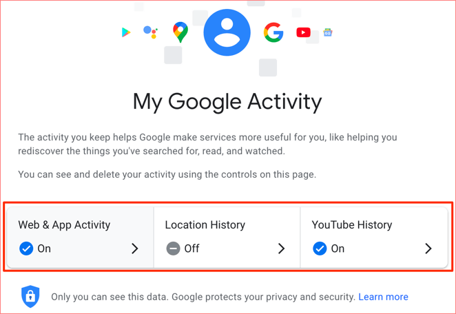 the My Google Activity pane