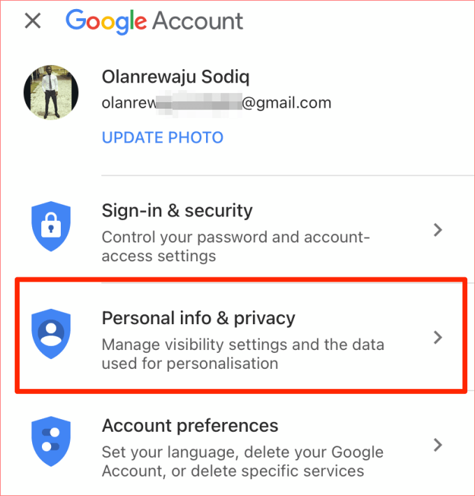 Go to Personal info and privacy