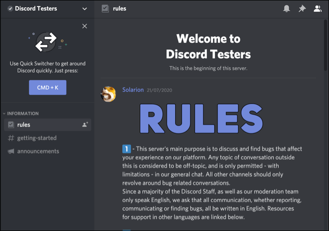 screenshot of discord tester rules