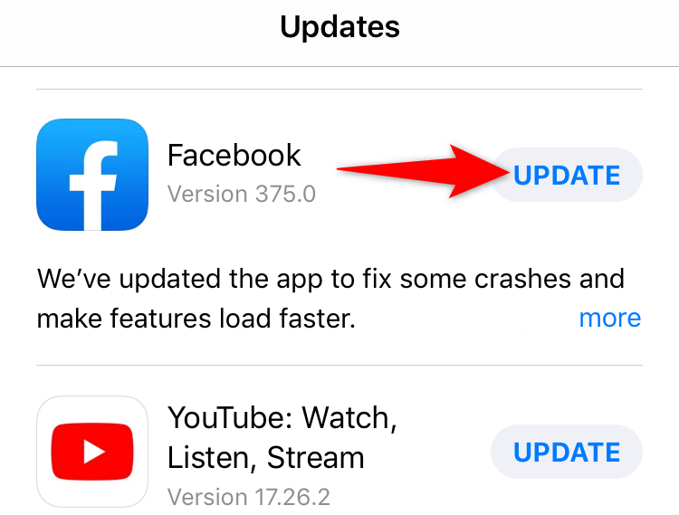 updating the facebook app